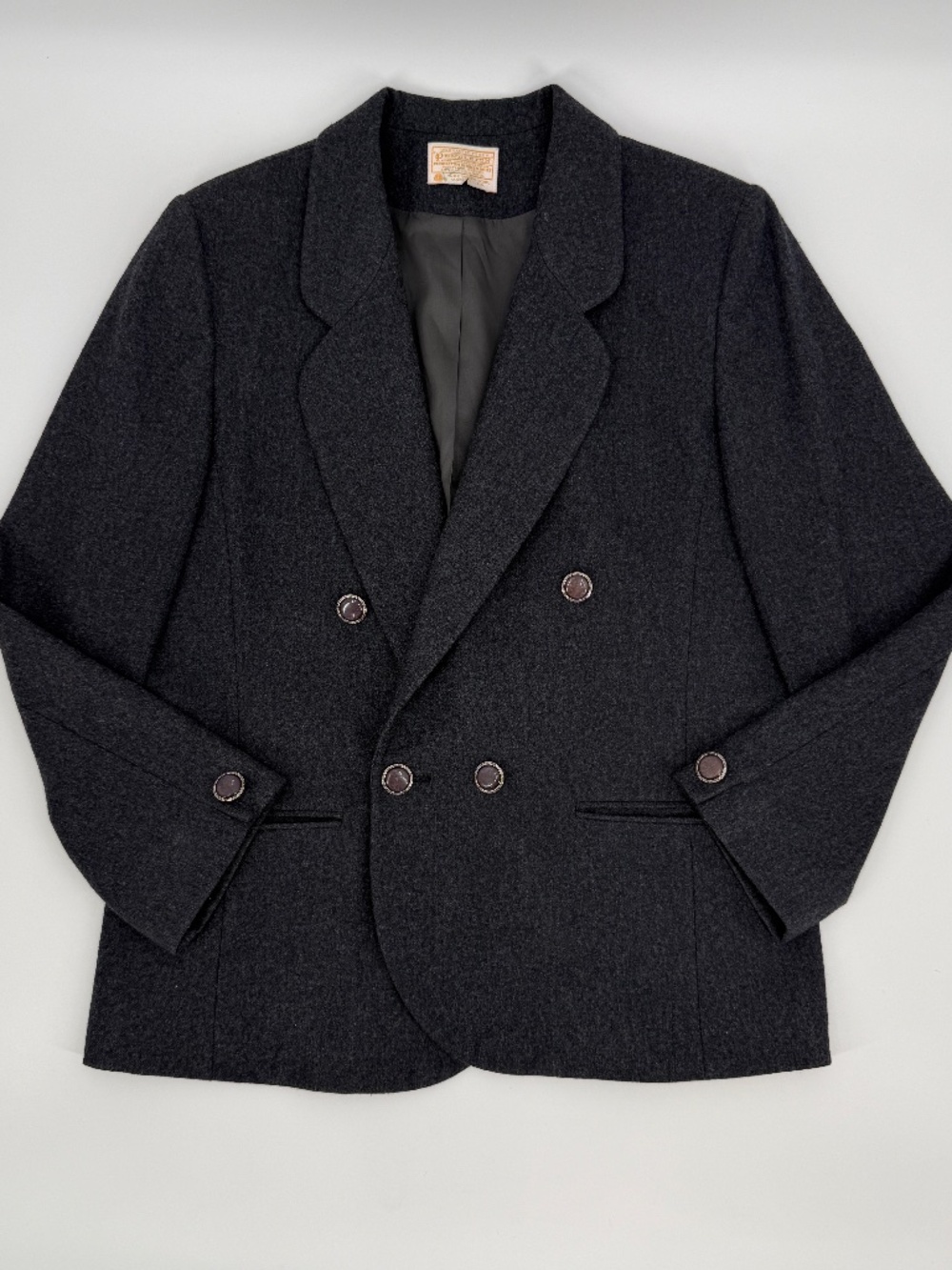Vintage Pendleton Wool Blazer Jacket Charcoal Grey Double Breasted Women 12 M